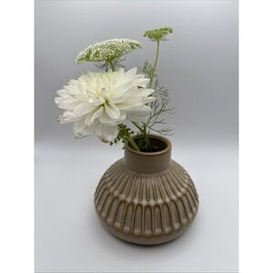Bloomingville Vase Embossed Ceramic Neutral Reactive Glaze Short Farmhouse Style